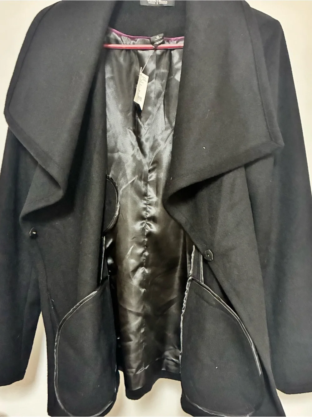 NWT White House Black Market Black Shawl Collar Wool-Blend Wrap Coat w belt